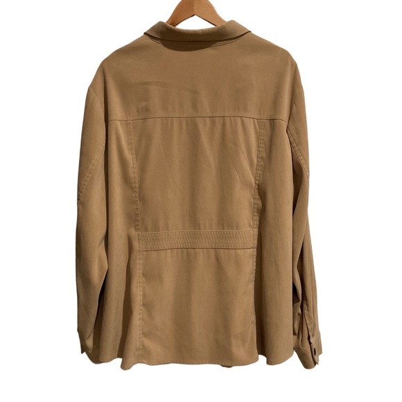 Talbots Button Up Shirt Jacket Suede Look Stretch Tan Shacket - Picture 2 of 8